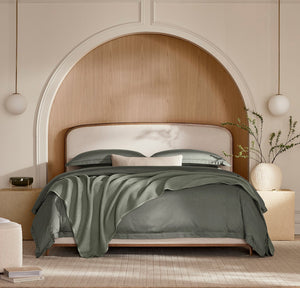 Percale Hemmed Duvet Set in Juniper