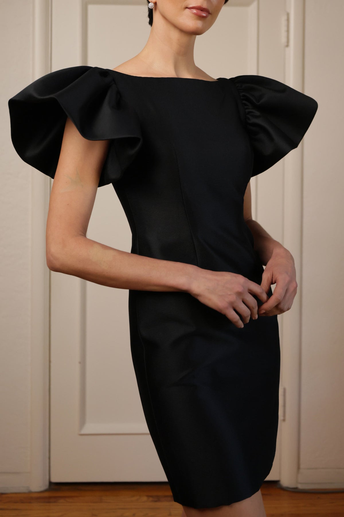 Large Ruffle Sleeve Short Dress in Black
