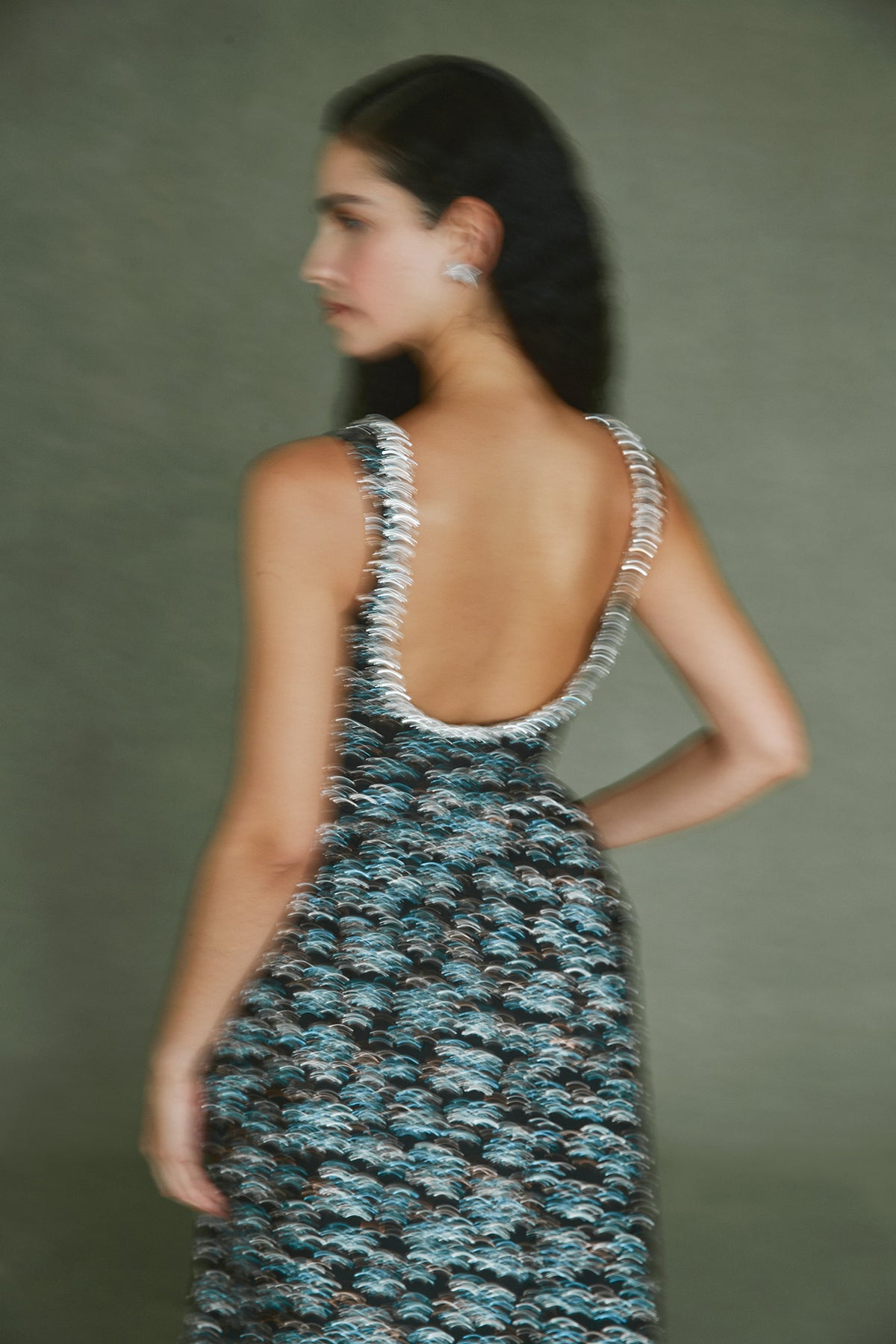 Coupe Dress in Metallic Blue Brocade