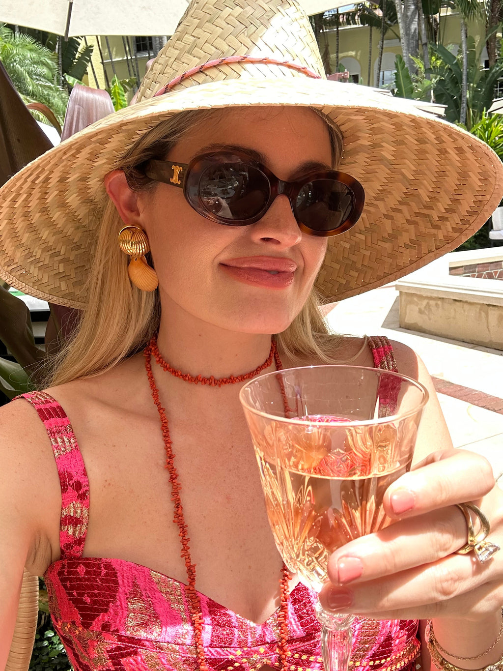 Begonia Sun Hat in Neon Pink Lanyard with Rose Quartz Toggle
