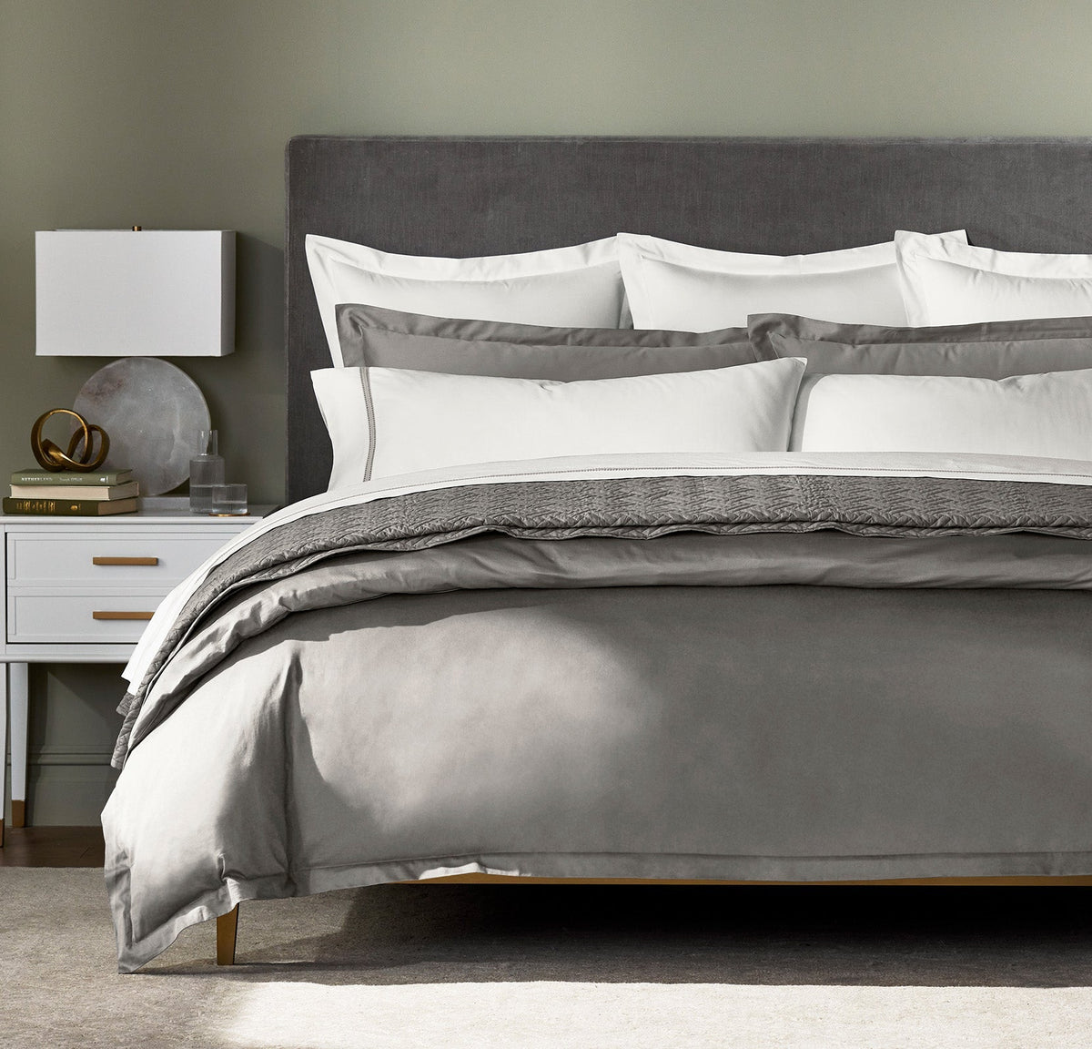 Percale Hemmed Duvet Set in Stone