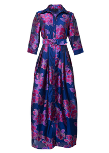 Cecilia Gown in Fuchsia Navy Peony Organza