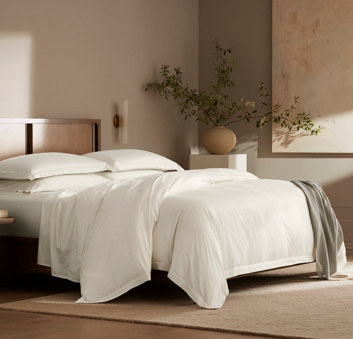 Percale Hemmed Duvet Set in Cream