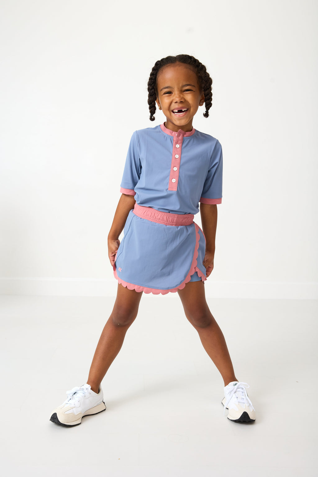 Scalloped Skort in Slate & Dusty Pink