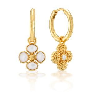 Berry Clover Hoop Earrings with Double Sided Charm in MOP