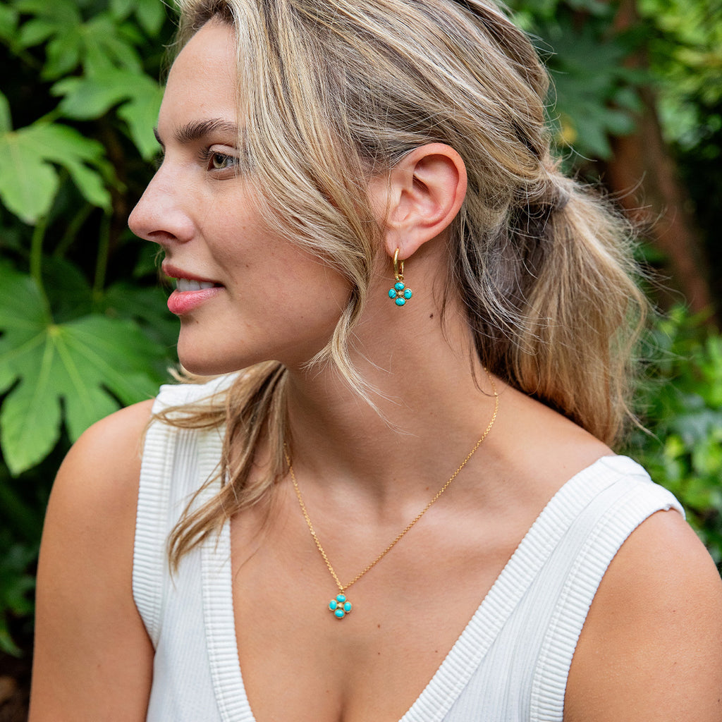 Berry Clover Double Sided Charm Necklace in Turquoise