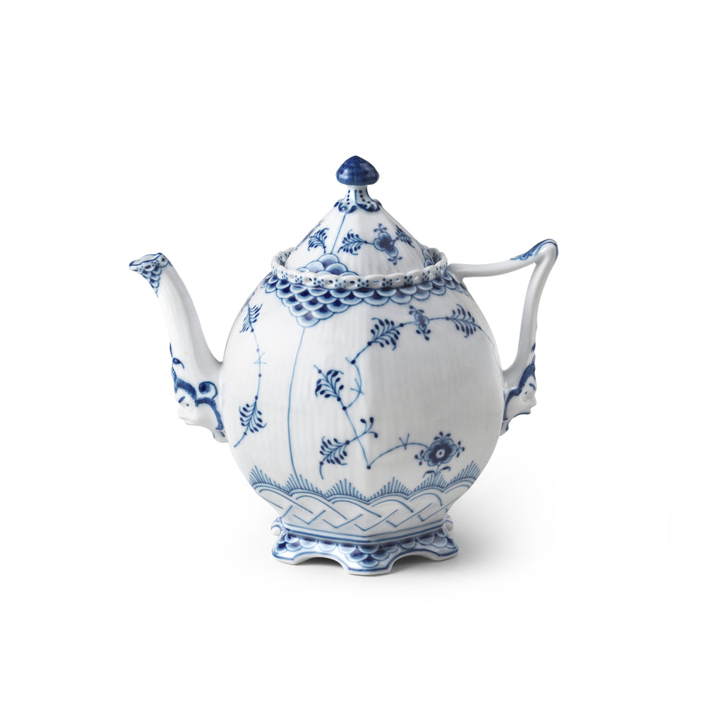 Blue Fluted Full Lace Teapot