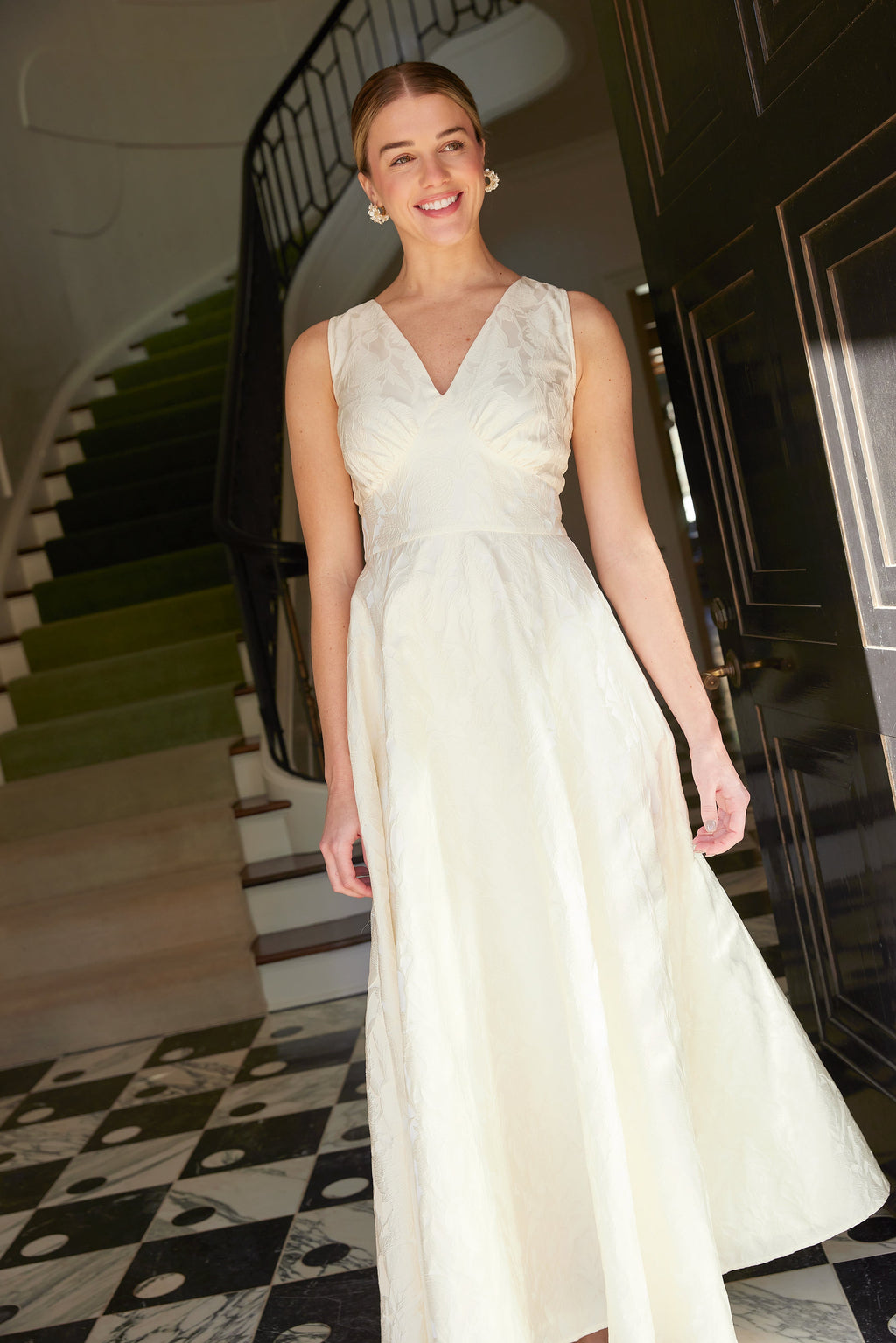 Martha Gown Ivory Garden Embossed Satin