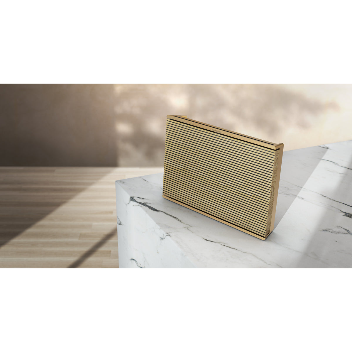 Beosound Level Portable Wifi Speaker in Gold Tone Aluminum/Light Oak