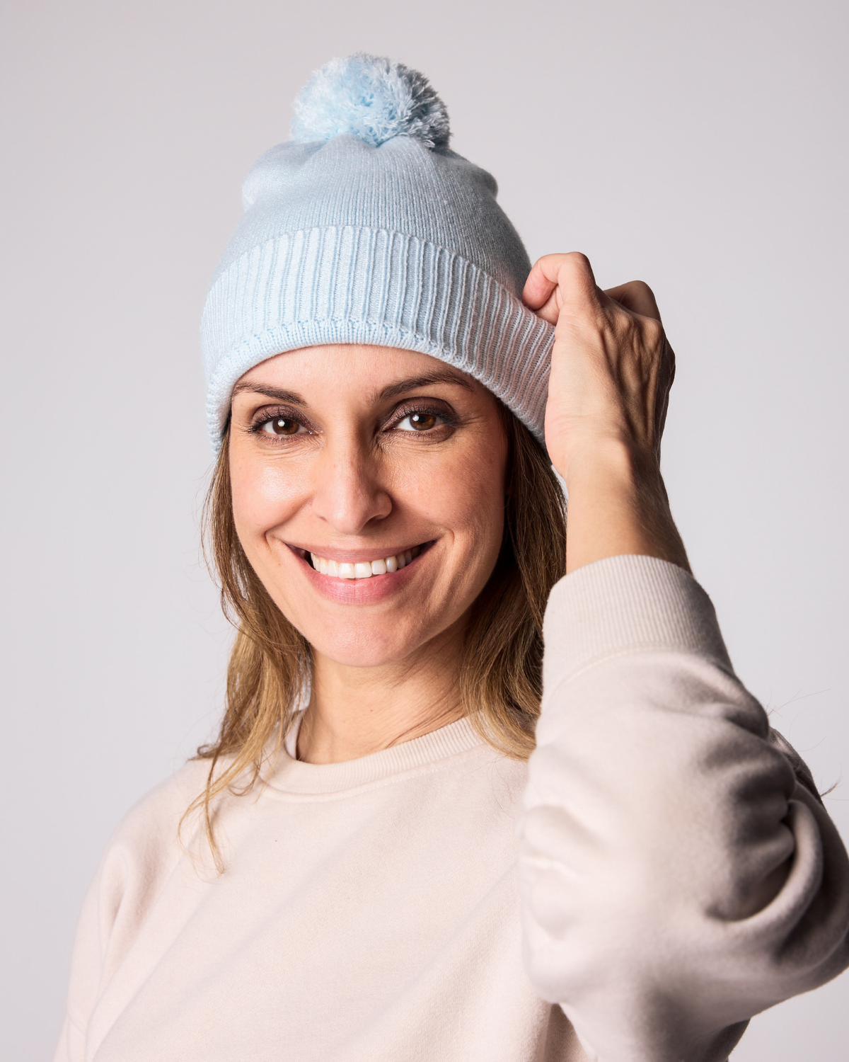 Cloud Blue Knit Winter Hat with Knit Pom