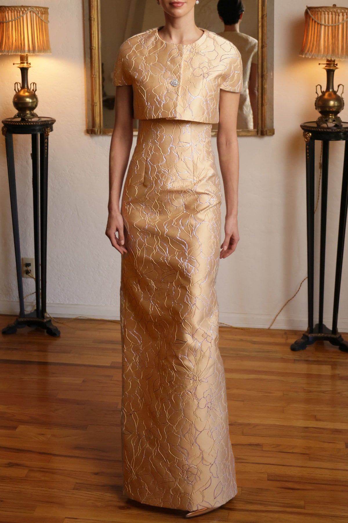 High Wiasted Gown in Gold & Silver