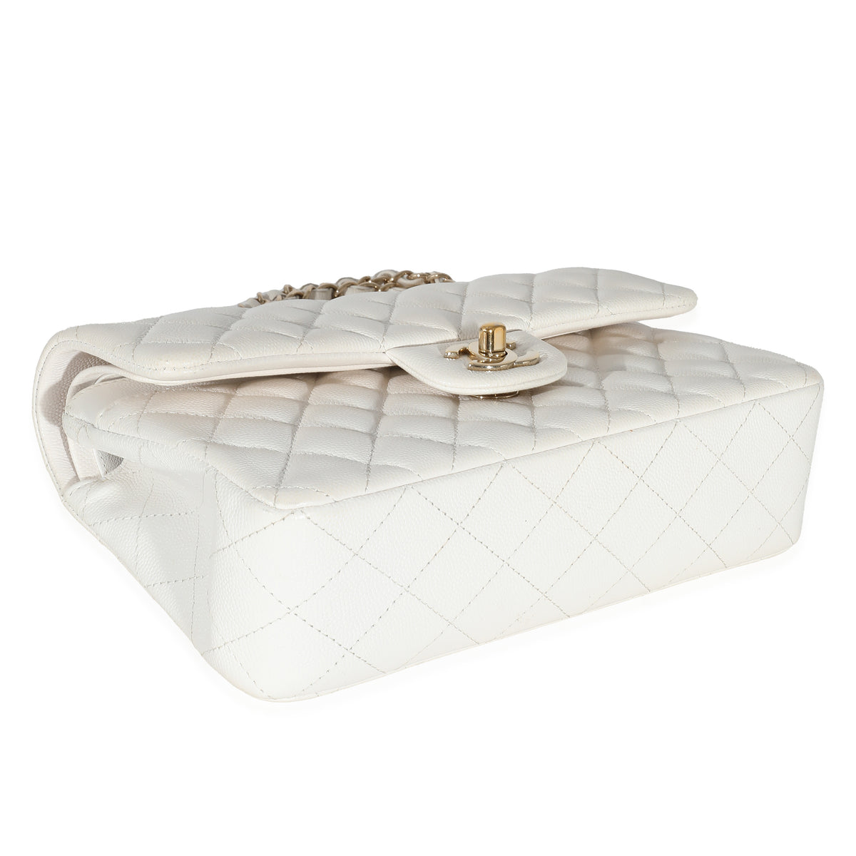 Chanel White Quilted Caviar Small Classic Double Flap Handbag