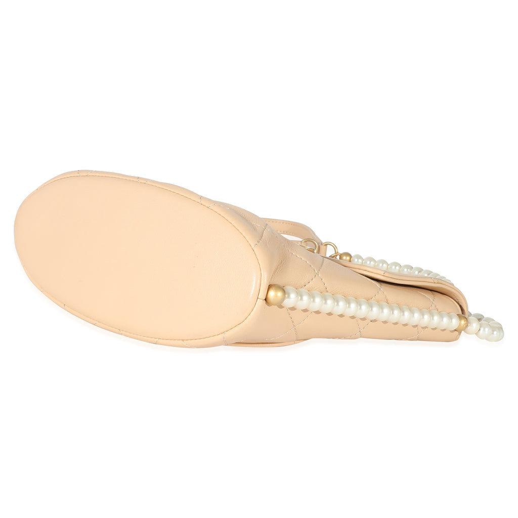 Chanel Beige Quilted Calfskin Small Pearl Chain Hobo