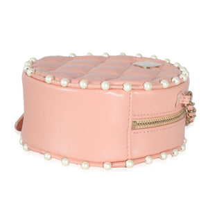 Chanel Pink Quilted Calfskin Pearl Round Clutch With Chain