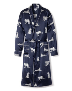 Men’s Silk Long Robe in Panthère de Nuit