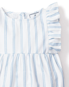 Baby’s Twill Ruffled Romper in Periwinkle Stripe
