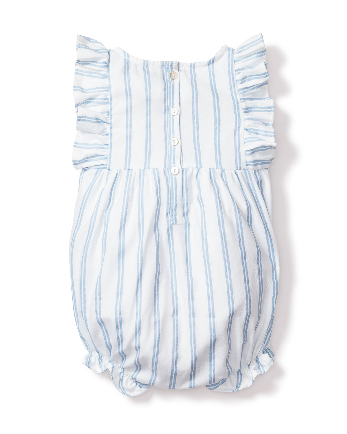 Baby’s Twill Ruffled Romper in Periwinkle Stripe