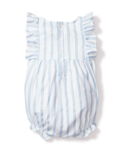 Baby’s Twill Ruffled Romper in Periwinkle Stripe