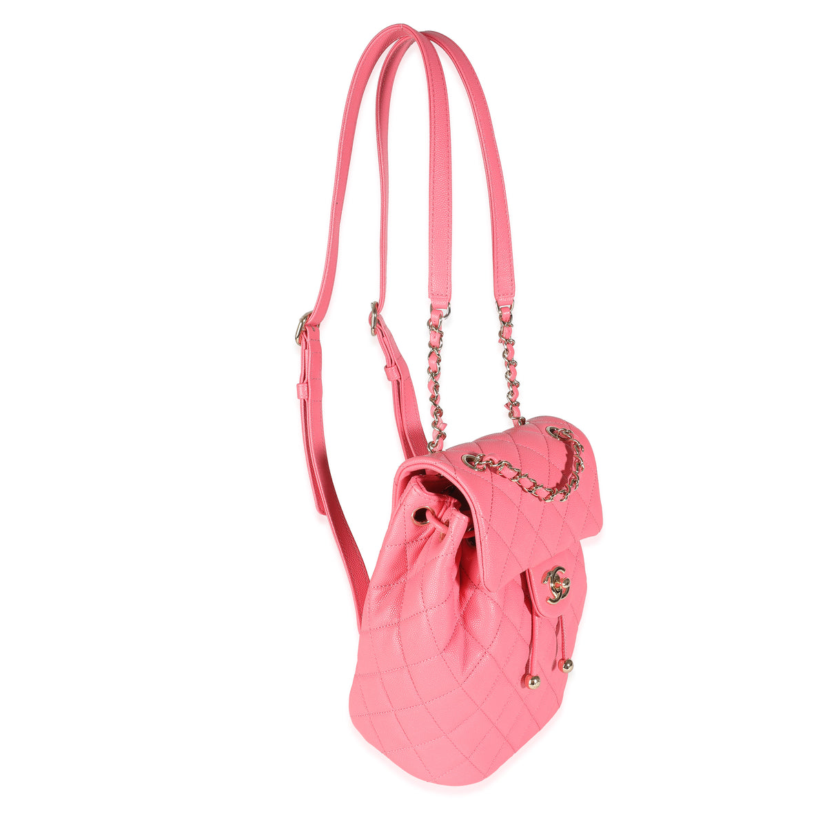 Chanel Pink Quilted Caviar Drawstring Backpack Handbag