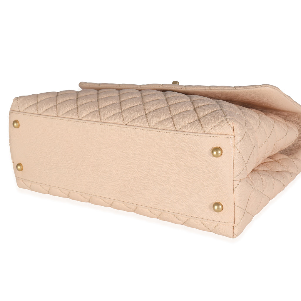 Chanel Beige Quilted Caviar Medium Coco Top Handle Handbag