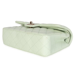 Chanel Light Green Quilted Caviar Small Classic Double Flap Handbag
