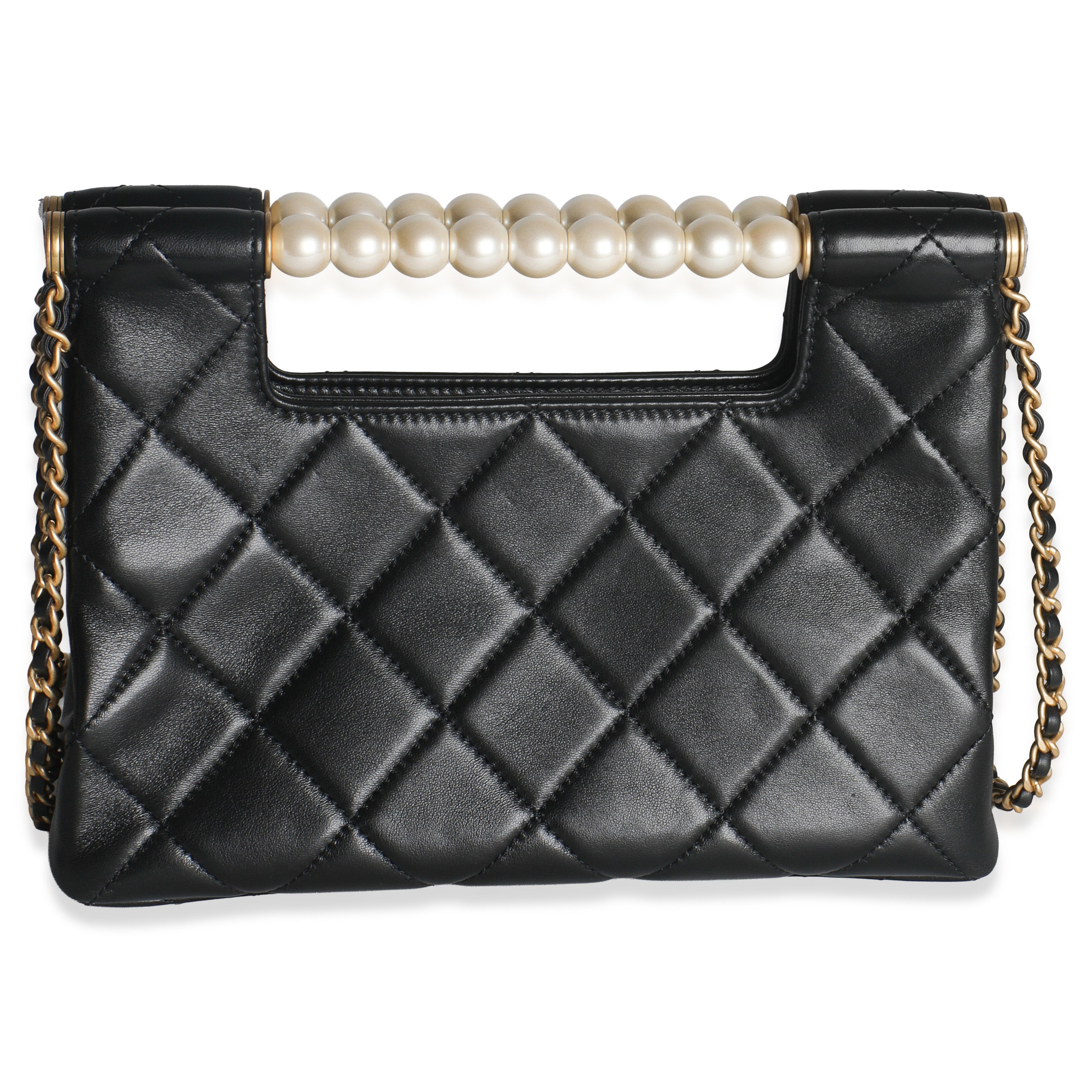 Chanel 25P Black Shiny Quilted Lambskin Pearl Small Shopping Bag