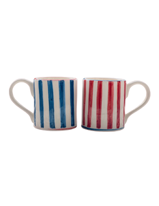 Red and Blue Ceramic Mug, Set of 6