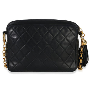 Chanel Vintage Black Quilted Lambskin Small Tassel Camera Bag Handbag bv