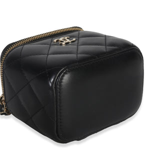 Chanel Black Quilted Lambskin Camelia Bow Chain Mini Vanity Case Handbag clasp