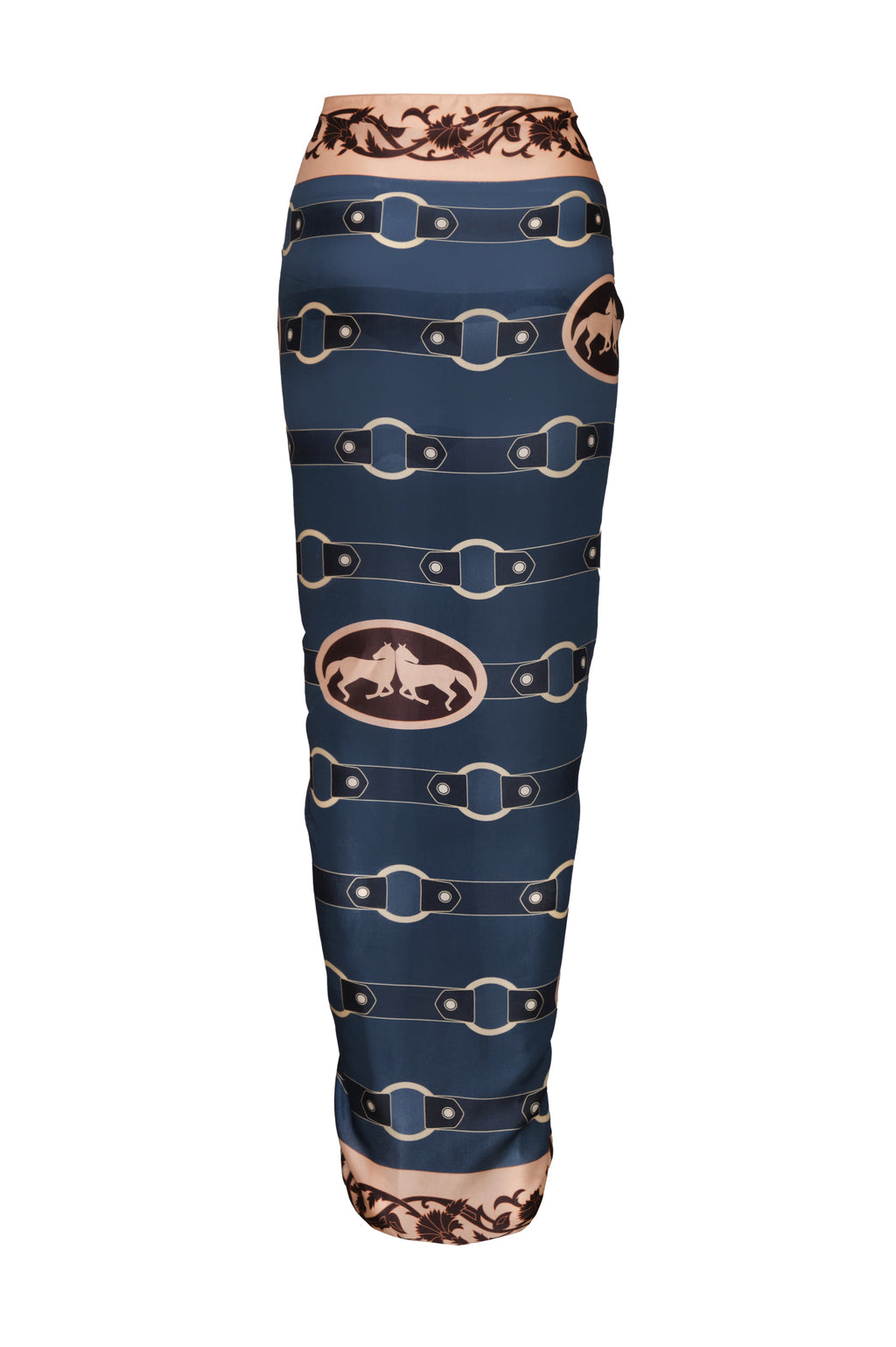 De La Falaise Cotton Silk Sarong in Blue Horse Reins