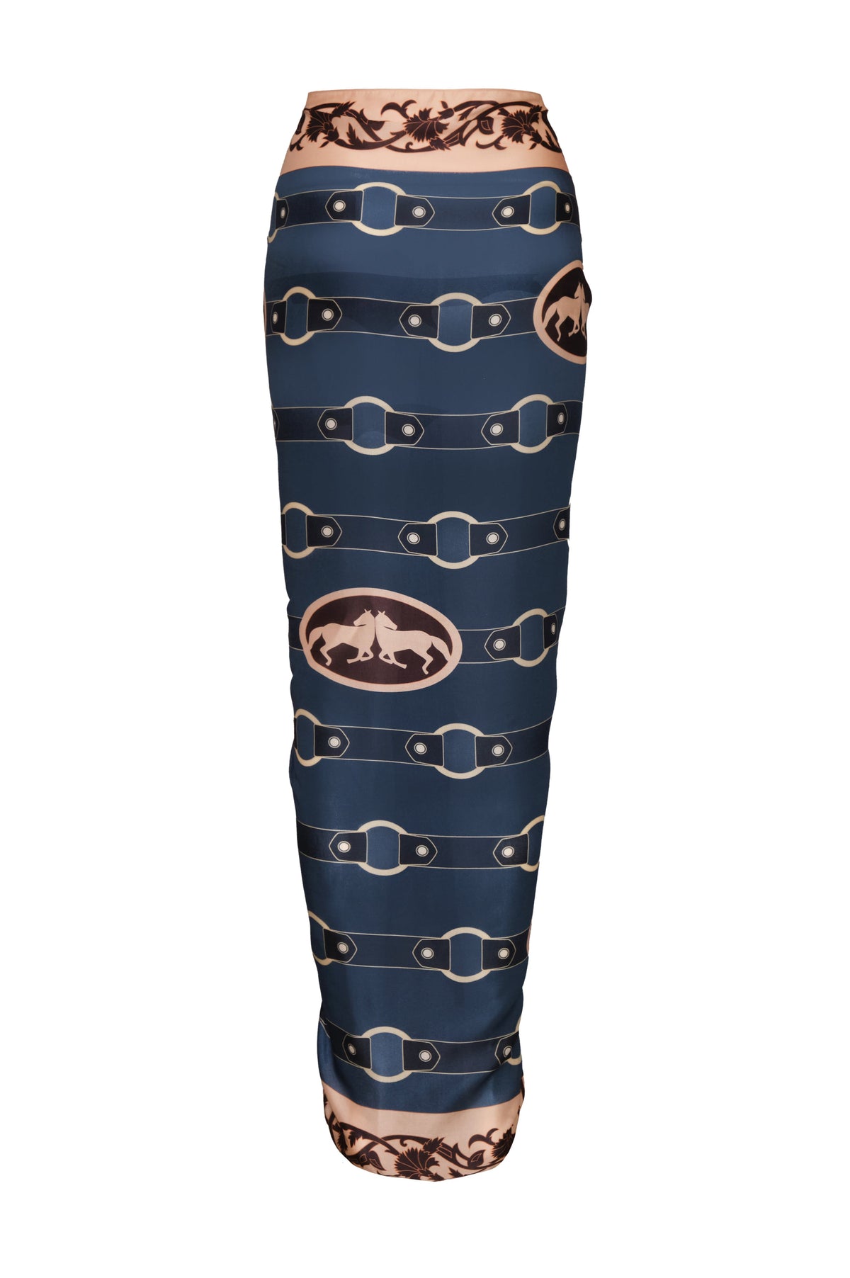 De La Falaise Cotton Silk Sarong in Blue Horse Reins
