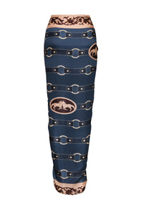 De La Falaise Cotton Silk Sarong in Blue Horse Reins