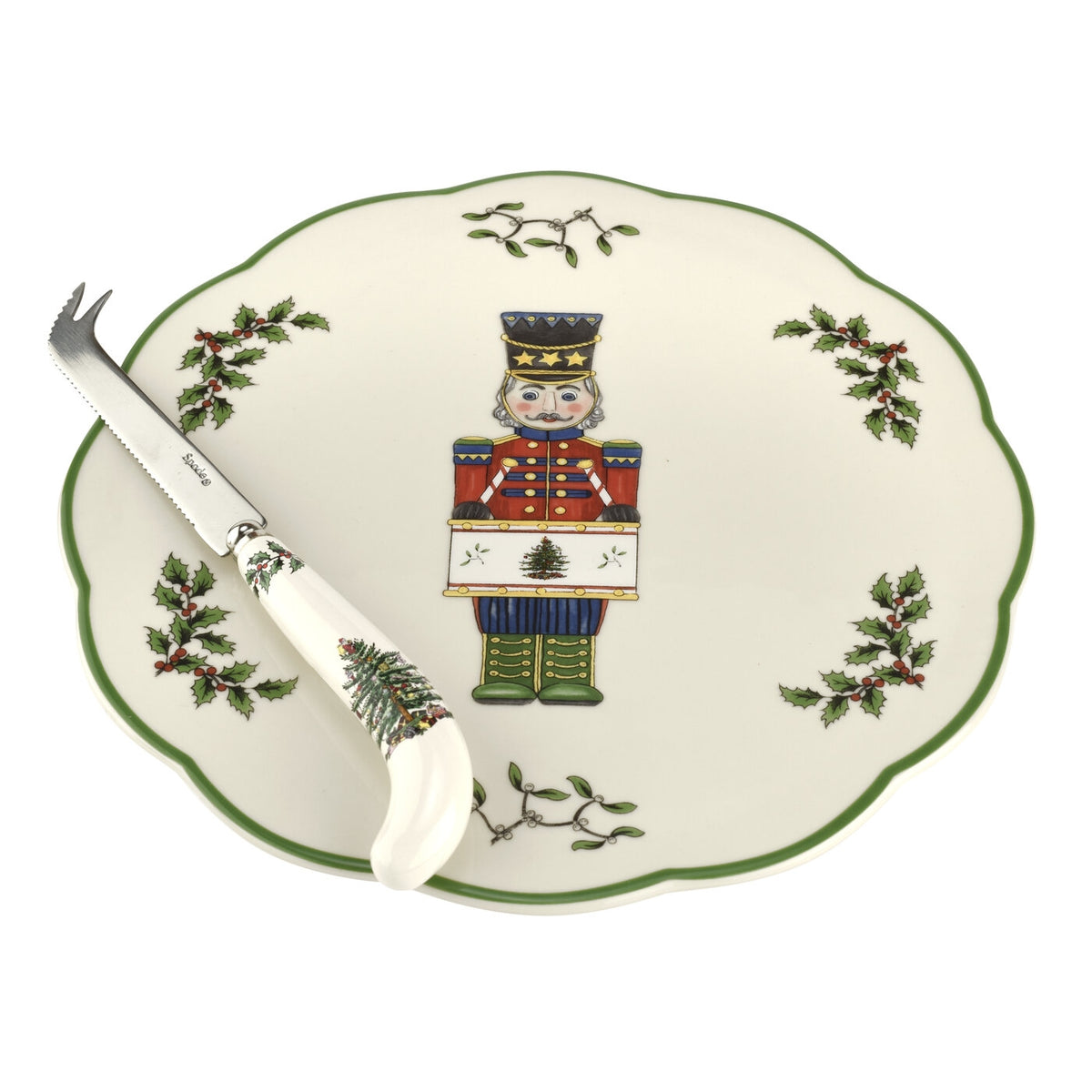 Christmas Tree Nutcracker Cheese Plate with Knife