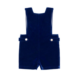 Henry Duvall James Henry Jon Jon in Back Bay Blue Velvet with HD gold buttons, classic baby boy holiday outfit with traditional silhouette and easy stride snaps