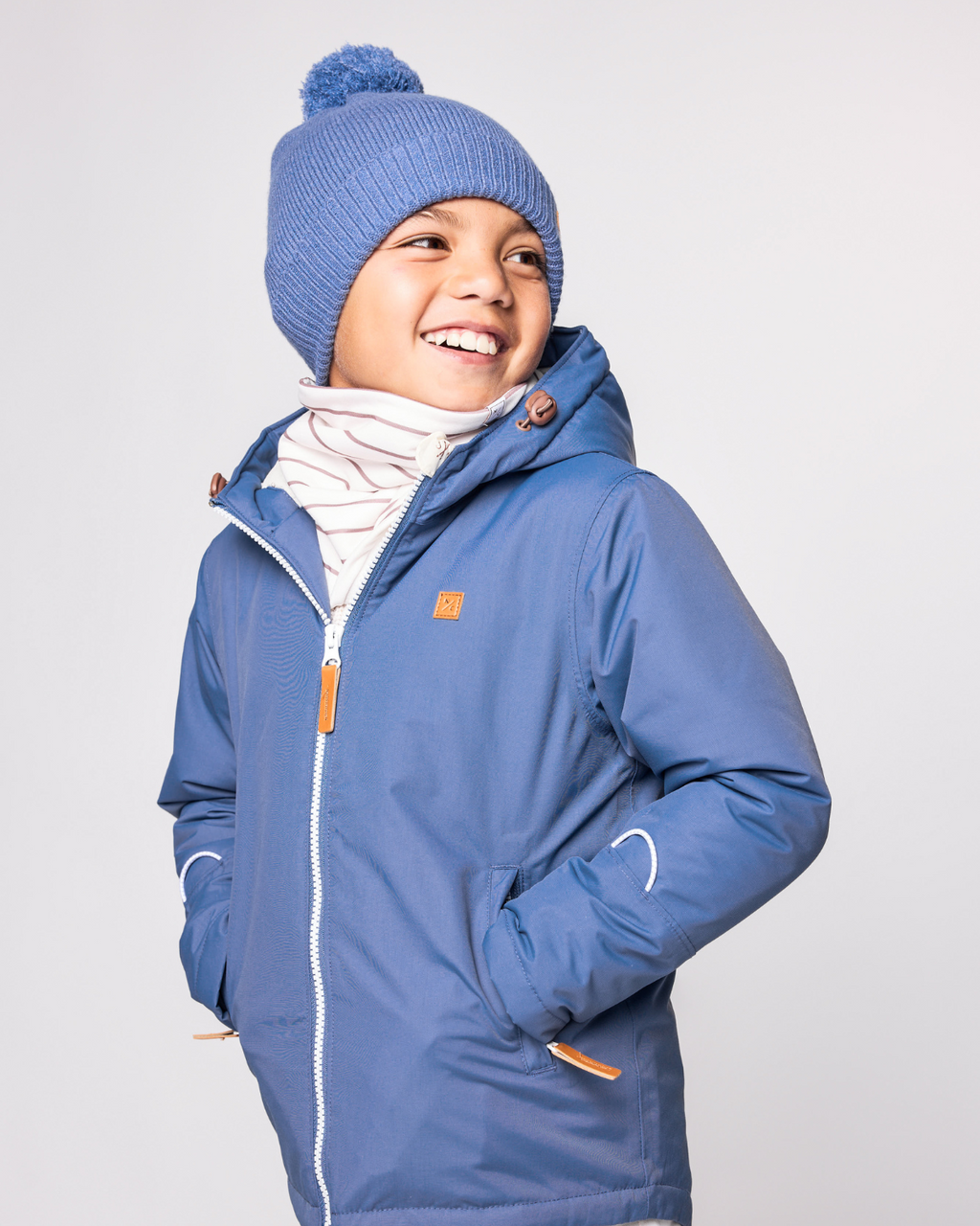 Mountain Blue Knit Winter Hat with Knit Pom