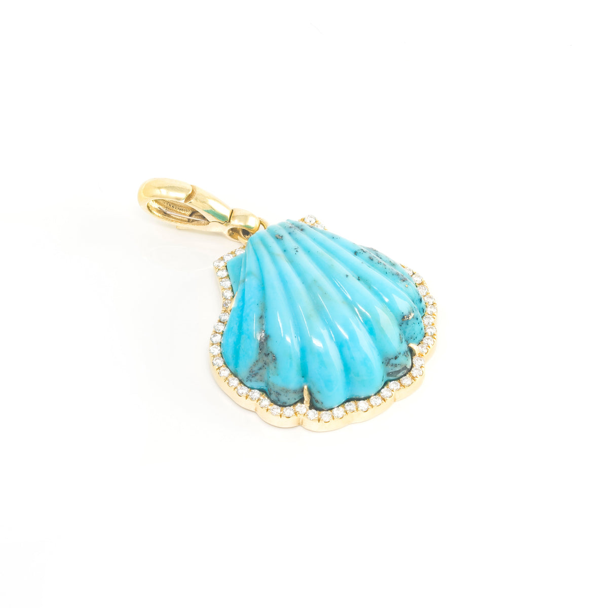 Carved Stone Shell In Diamond Frame Charm