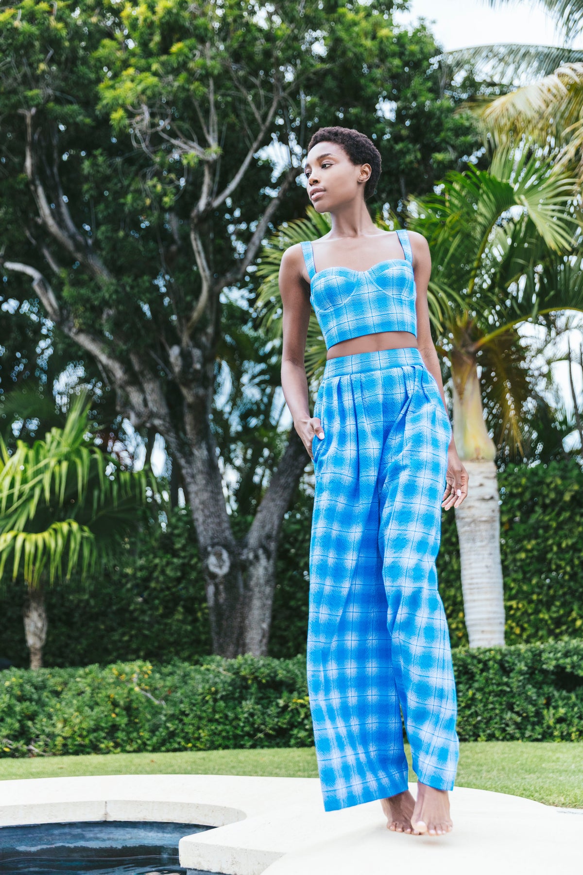 Palazzo Pant in Blue Plaid