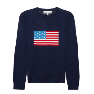 American Flag Crewneck Sweater in Navy