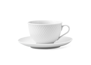 Lyngby Porcelain Rhombe Tea Cup With Matching Saucer in White