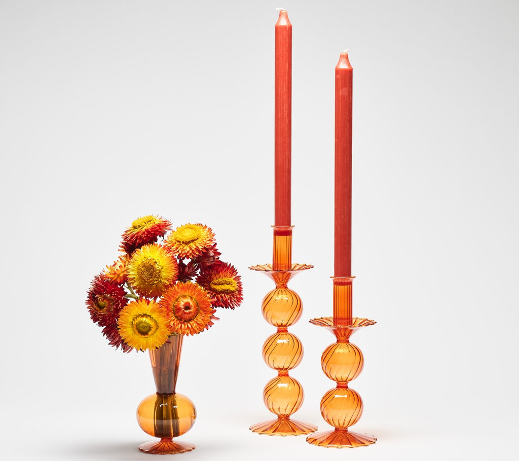 Bella Short Candle Holder in Amber, Set of 2
