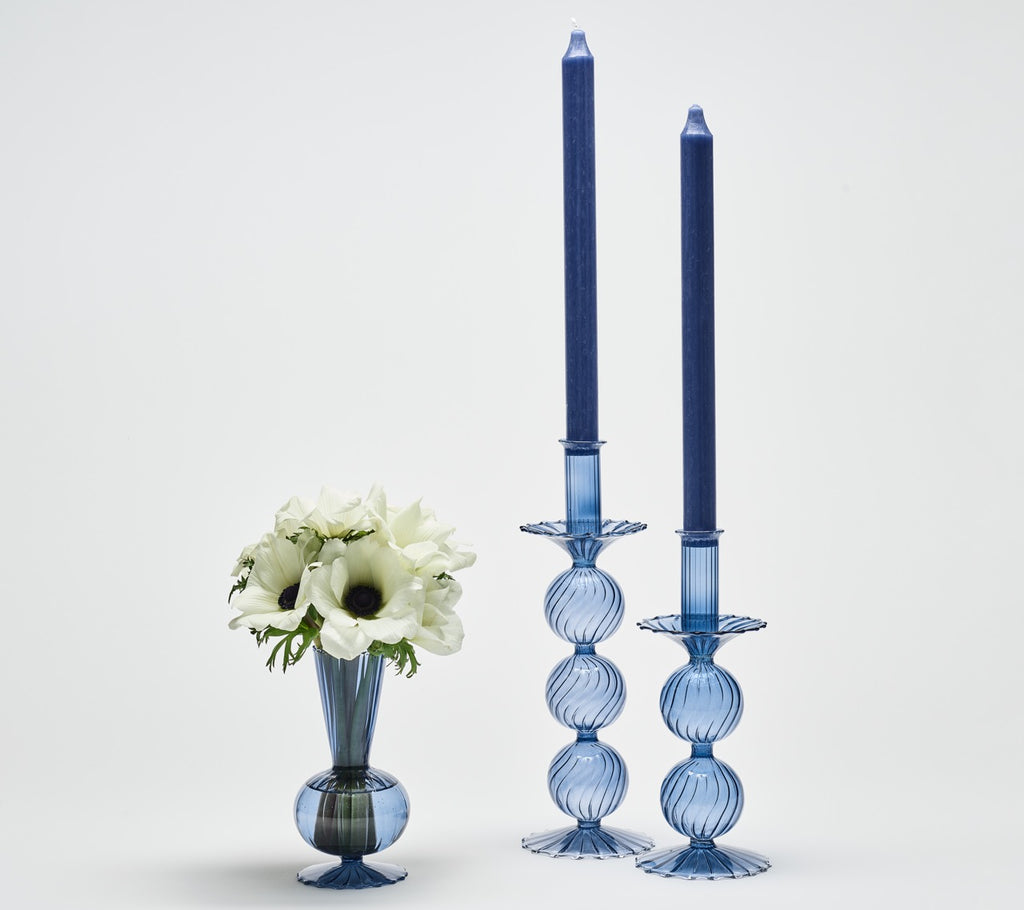 Bella Short Candle Holder in Cadet, Set of 2