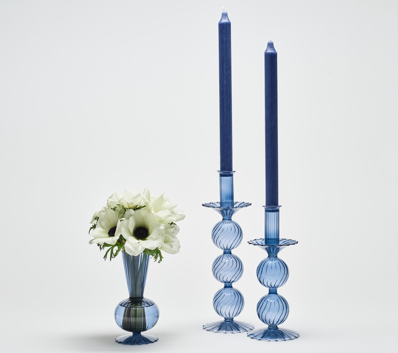 Iris Tall Candle Holder in Cadet, Set of 2