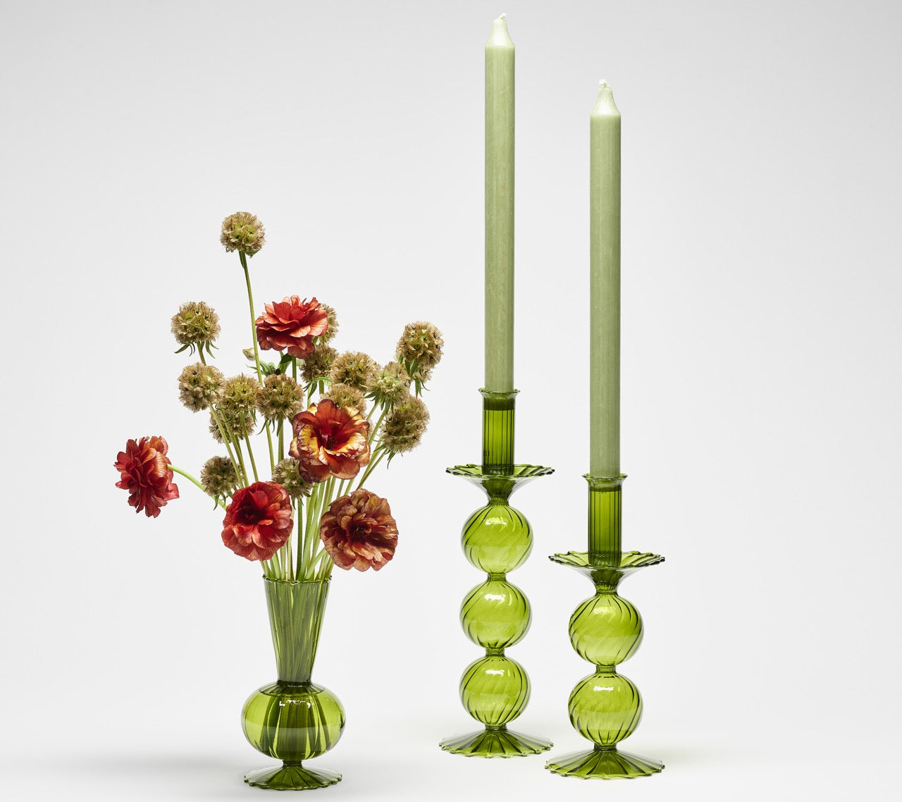 Bella Short Candle Holder in Olive, Set of 2