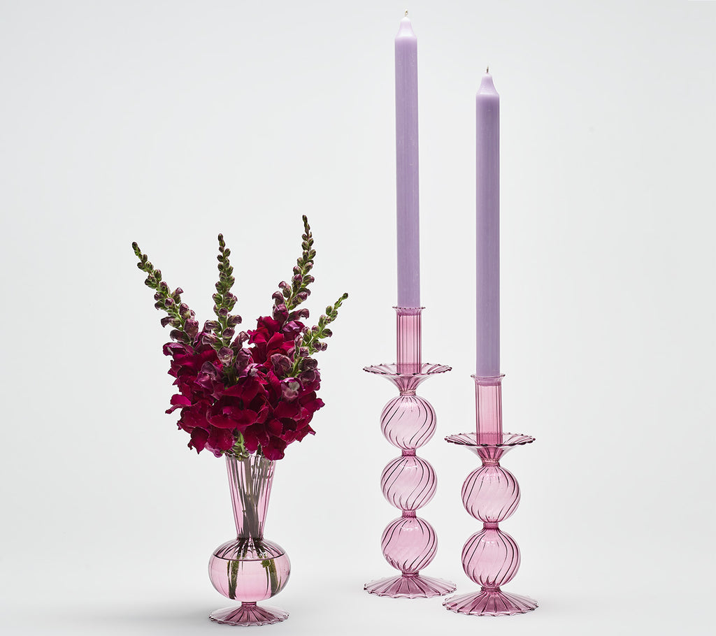 Bella Short Candle Holder in Lavender, Set of 2