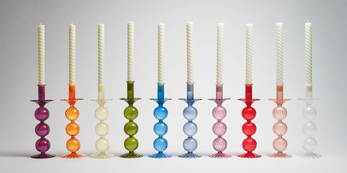 Iris Tall Candle Holder in Cadet, Set of 2