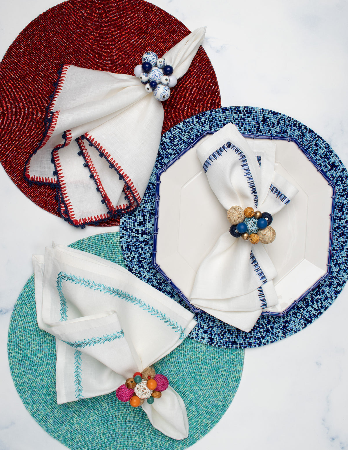 Jardin Napkin in White & Turquoise, Set of 4