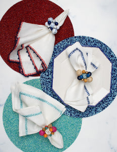 Jardin Napkin in White & Turquoise, Set of 4