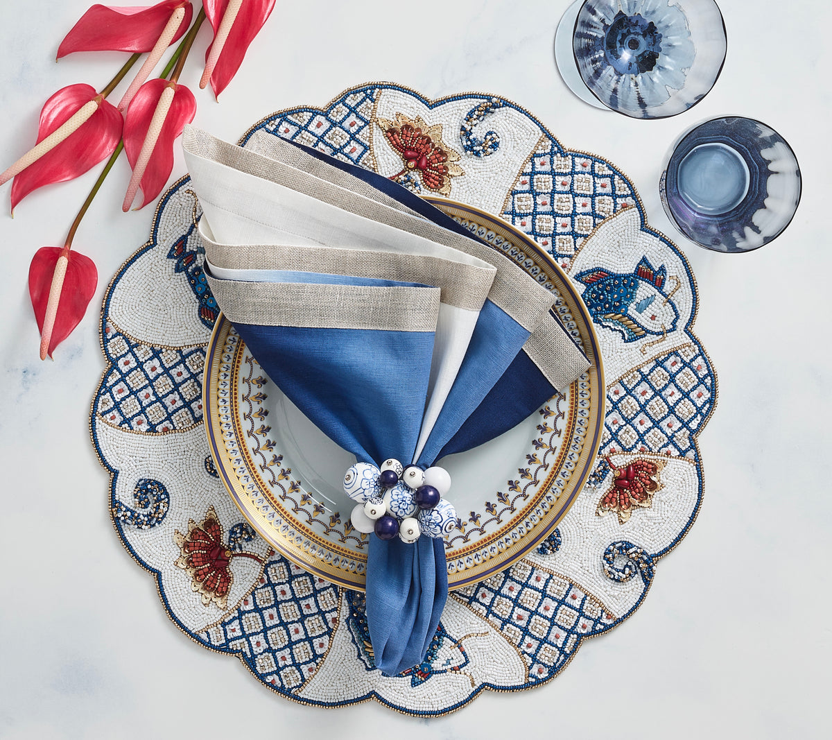 Dip Dye Napkin in Blue & White, Set of 4