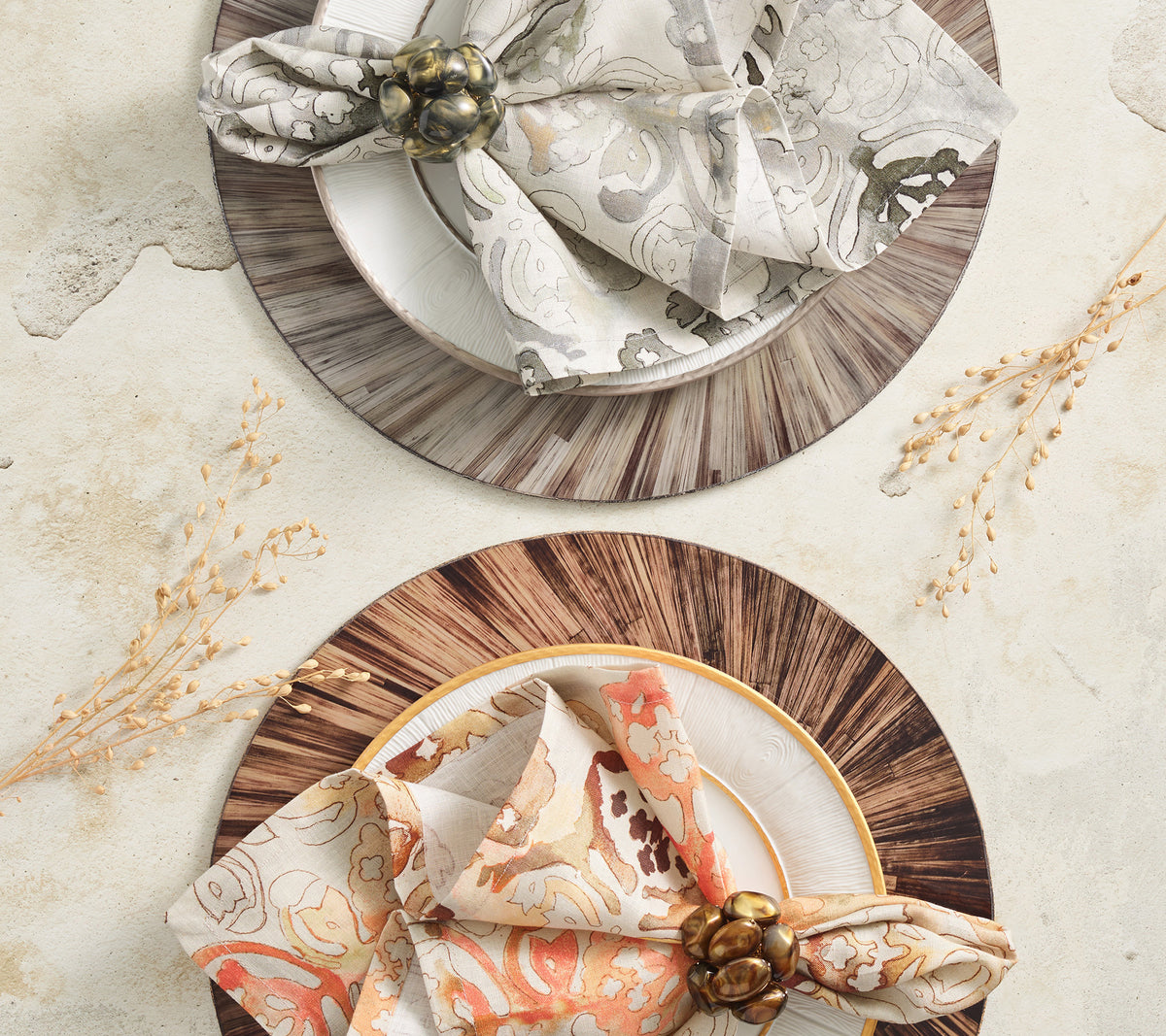 Bonton Napkin Ring in Brown & Gold, Set of 4