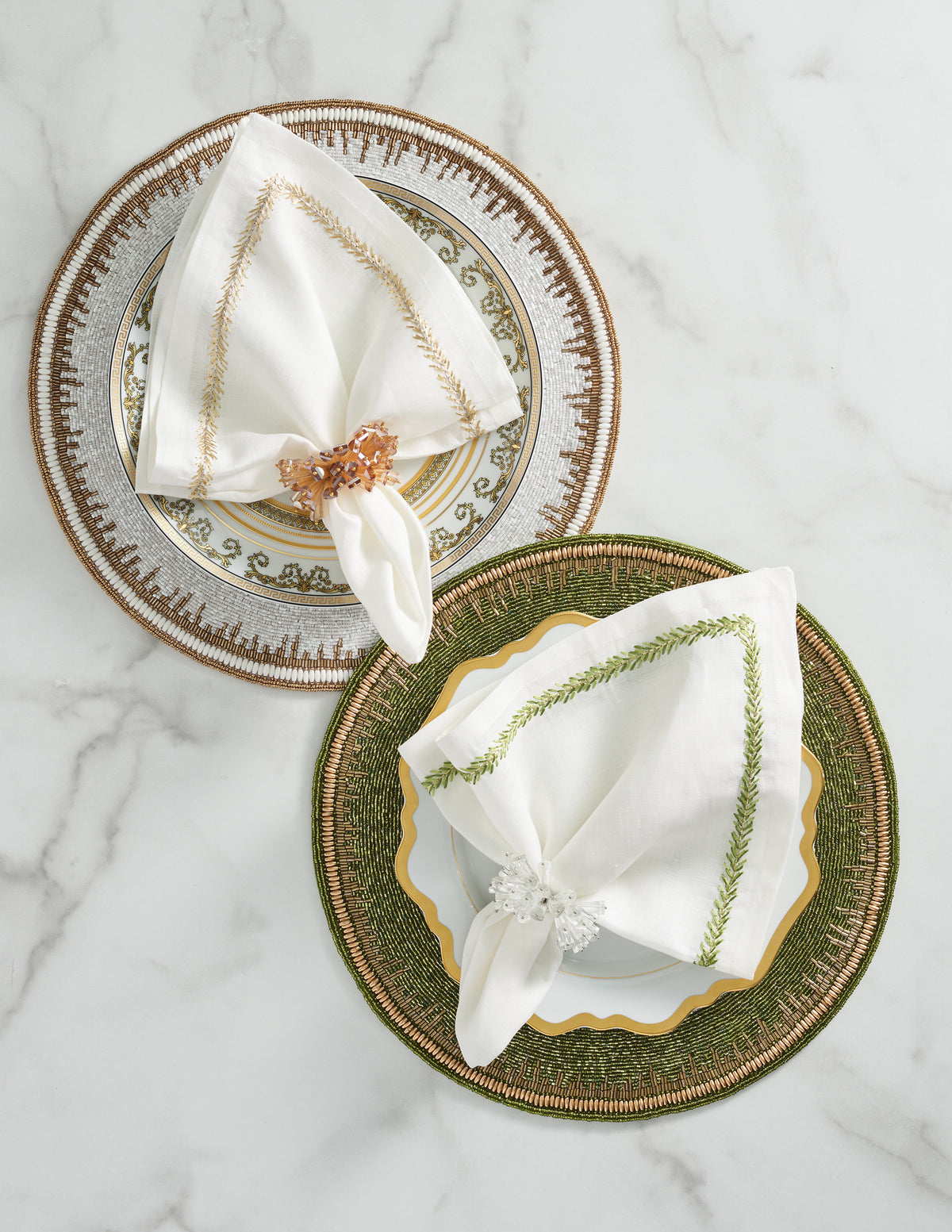 Jardin Napkin in White, Gold & Silver, Set of 4